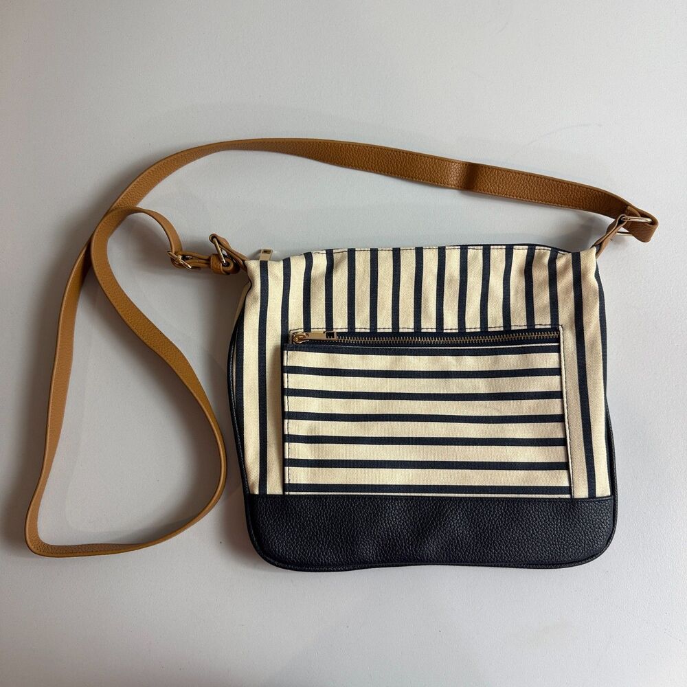 A New Day Women's Navy Stripe Canvas Crossbody Bag Purse Handbag